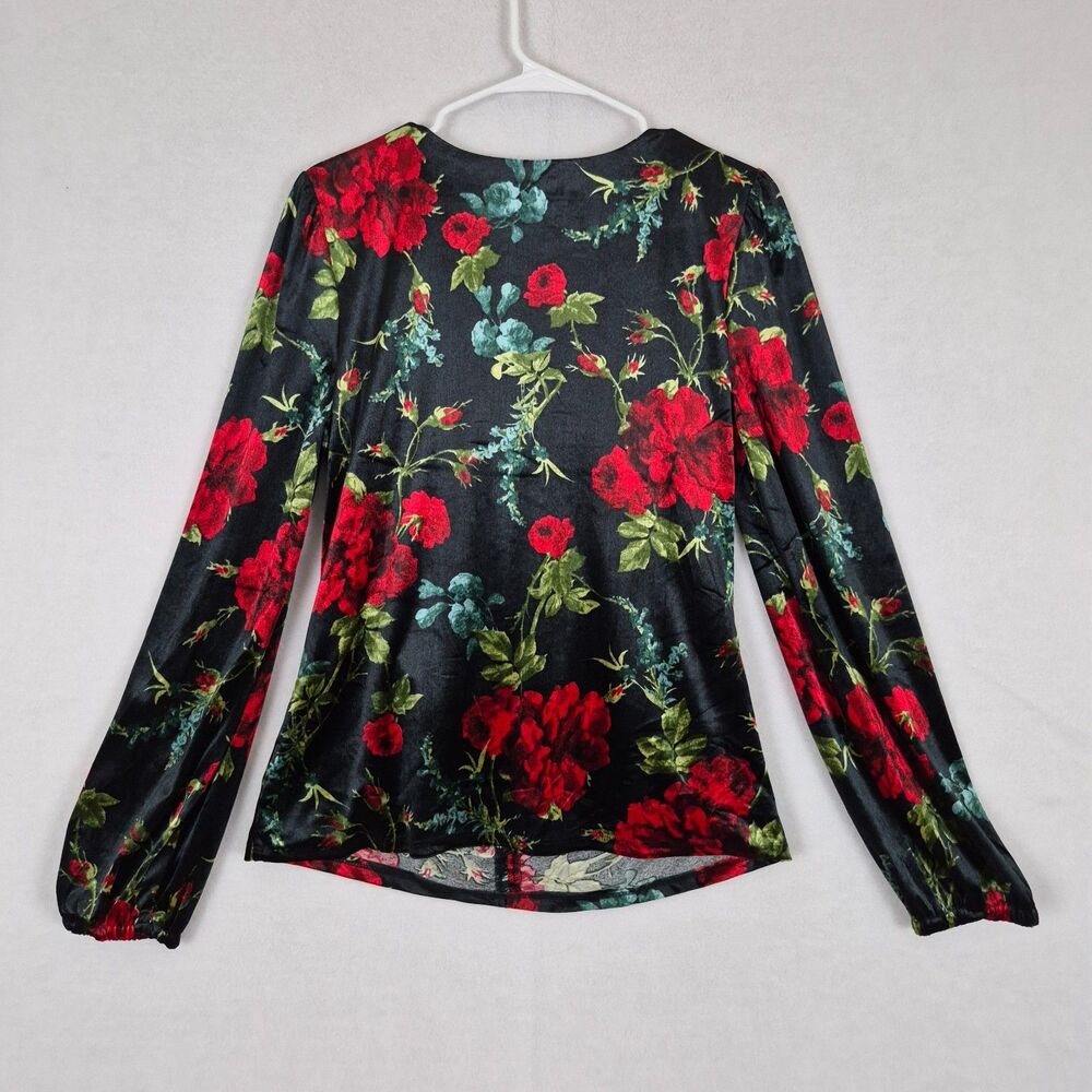 Velvet Floral Long Sleeve Sweetheart Neckline Blouse Large Whimsigoth 90s Y2k. - Picture 4 of 13